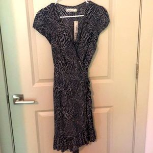 Polka dot wrap dress with flutter hem